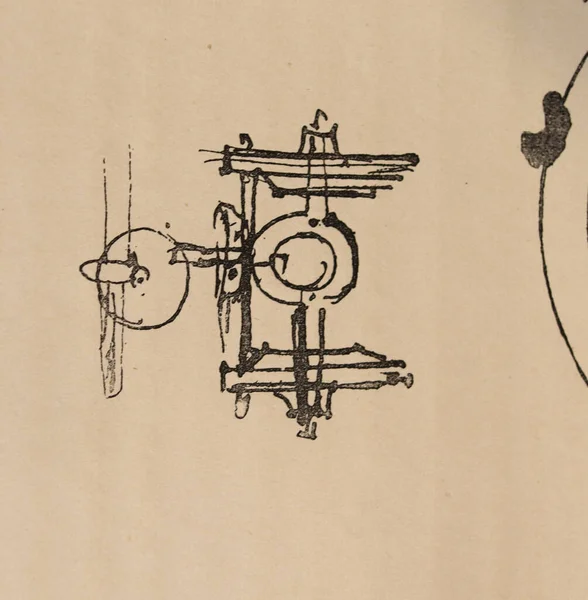 李奥纳多 达芬奇在1893年E Rouveyre所著的旧书The Codice Sul Volo中的手稿 — 图库照片