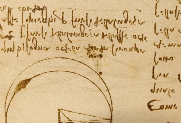 Manuskript Ritningar Ritningar Cirkel Leonardo Vinci Den Gamla Boken Codice — Stockfoto