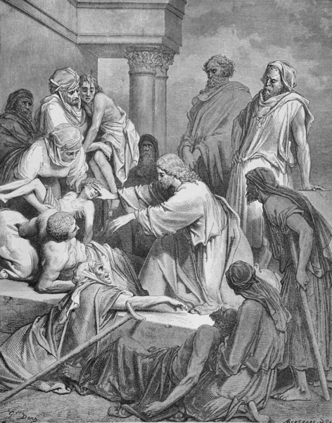 Doreh Resimlerdeki Ncil Adlı Eski Kitabındaki Hastaları Iyileştirir — Stok fotoğraf