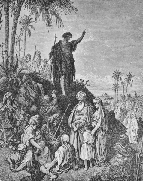Keresztelő János Prédikációja Régi Könyvben Biblia Képekben Írta Doreh 189 — Stock Fotó