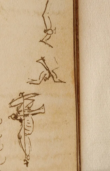 Χειρόγραφο Σχέδια Σχέδια Του Leonardo Vinci Στο Παλιό Βιβλίο Codice — Φωτογραφία Αρχείου