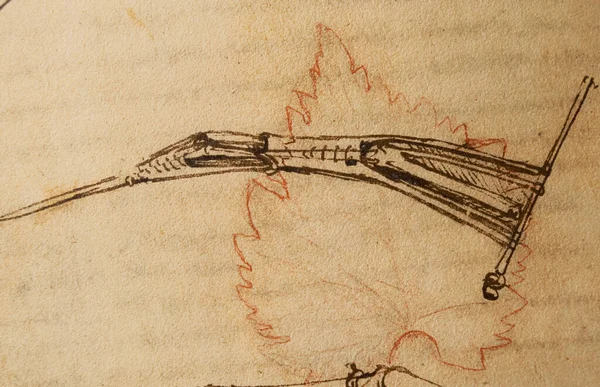 Manoscritto Disegni Cianografie Leonardo Vinci Nel Vecchio Libro Codice Sul — Foto Stock