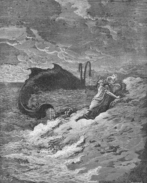 Jonah Erupted Whale Old Book Bible Pictures Doreh 189 — Stock Photo, Image