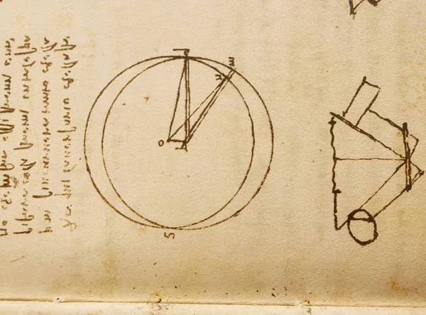 Manuscrit Dessins Plans Cercle Léonard Vinci Dans Ancien Livre Codice — Photo