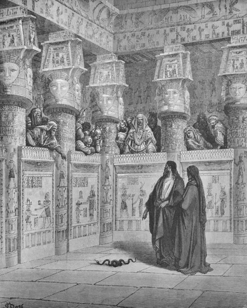 Моисей Аарон Перед Фараоном Старой Книге Библия Картинках Doreh 1897 — стоковое фото