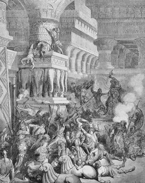 Джонатан Знищує Храм Дагона Старій Книзі Біблія Фотографіях Доре 189 — стокове фото