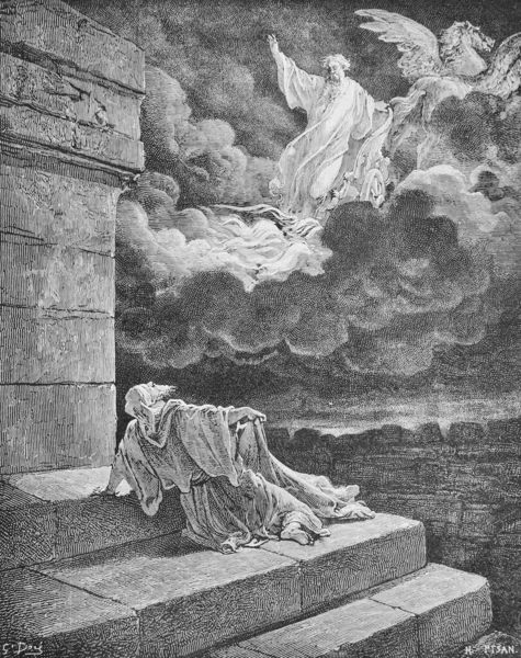 Elijah Nousee Tulisissa Vaunuissa Vanhassa Kirjassa Bible Pictures Doreh 1897 — kuvapankkivalokuva