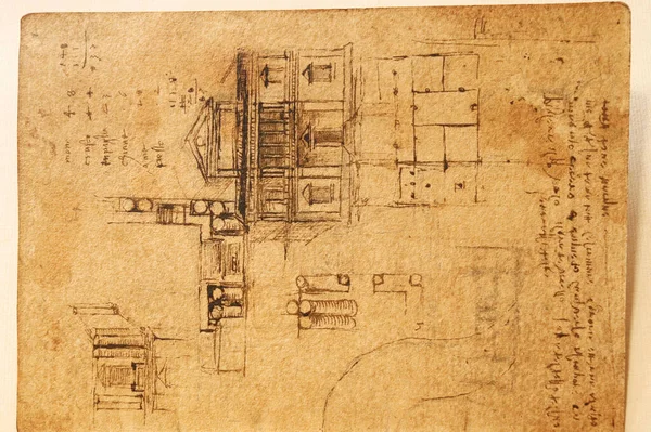 Taslak, çizimler, taslaklar, Leonardo Da Vinci 'nin eski kitabı The Codice Sul Volo' daki ev projesi, E. Rouveyre, 1893