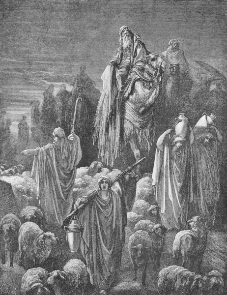 Миграция Иакова Египет Старой Книге Библия Картинках Доре 1897 — стоковое фото