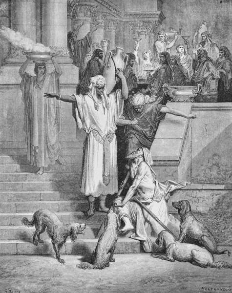 Lazarus Rich Man Old Book Bible Pictures Doreh 189 — Stock Photo, Image