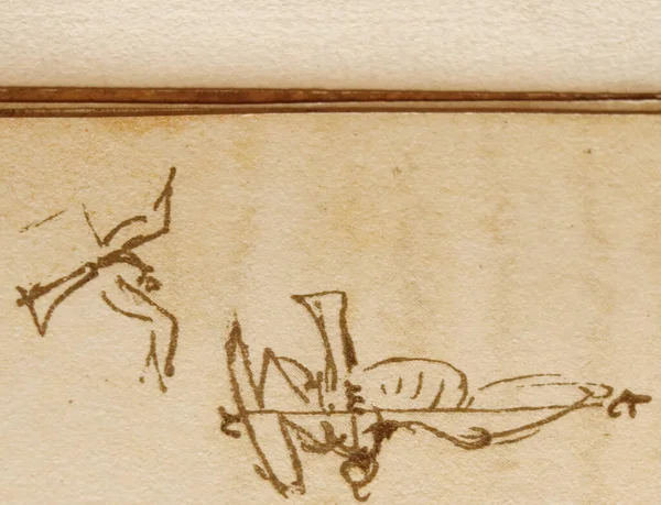 Χειρόγραφο Σχέδια Σχέδια Του Leonardo Vinci Στο Παλιό Βιβλίο Codice — Φωτογραφία Αρχείου