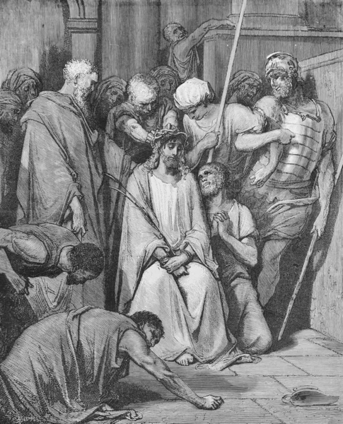 Jezus Jest Koronowany Cierniami Starej Książce Biblia Obrazach Doreh 189 — Zdjęcie stockowe