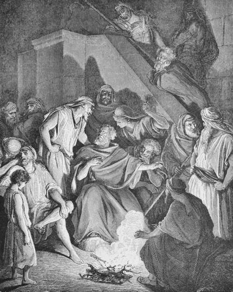 Péter Apostol Tagadja Jézust Régi Könyv Biblia Képekben Doreh 189 — Stock Fotó