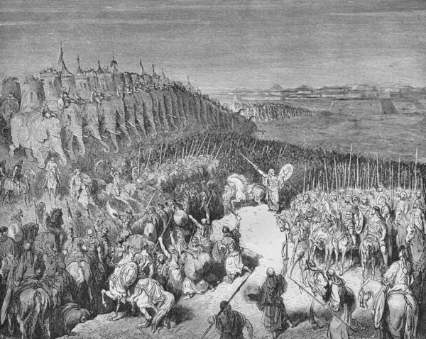 Doreh所著的 画中的圣经 一书中 马卡比在尼科拉斯的军队面前 189岁 — 图库照片