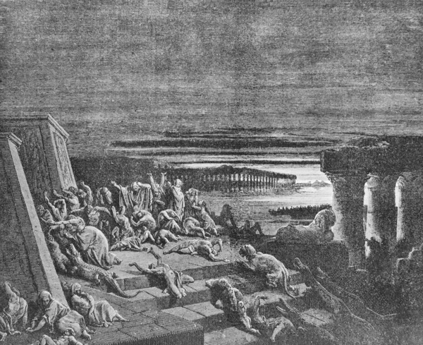 Une Des Exécutions Les Ténèbres Egypte Dans Ancien Livre Bible — Photo