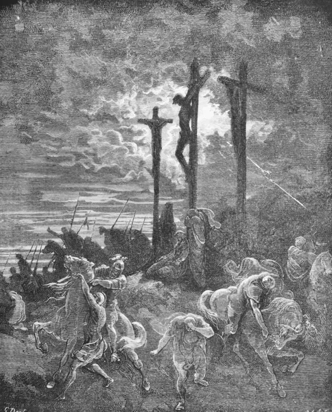 Eclipse Solar Durante Execução Jesus Livro Antigo Bíblia Fotos Por — Fotografia de Stock