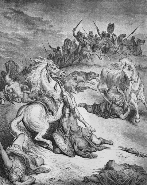 Śmierć Saula Starej Księdze Biblia Obrazach Doreh 1897 — Zdjęcie stockowe