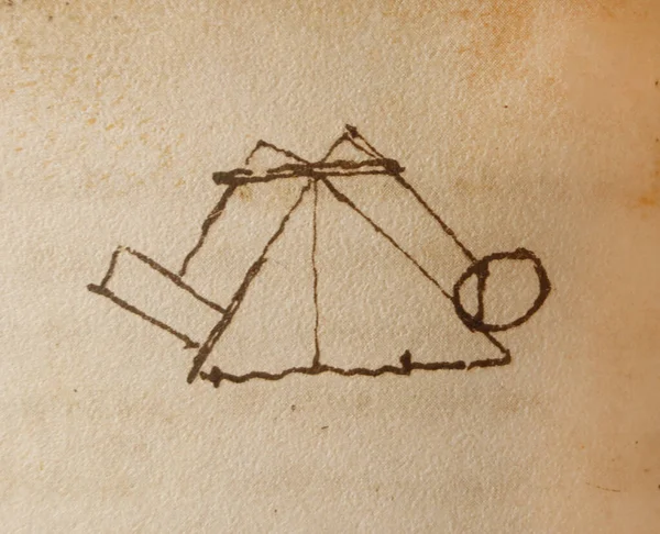 Manuscrito Dibujos Planos Triángulo Leonardo Vinci Viejo Libro Codice Sul —  Fotos de Stock