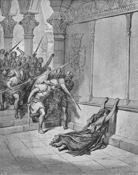 Morte Godalia Nel Vecchio Libro Bibbia Immagini Doreh 1897 — Foto Stock