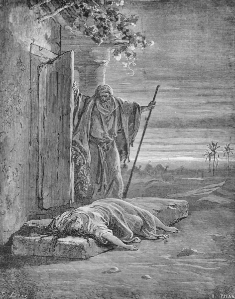 Zgwałcona Zamordowana Żona Lewity Starej Książce Biblia Obrazach Doreha 1897 — Zdjęcie stockowe