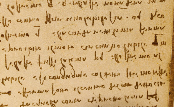 Рукопись, рисунки, надписи Леонардо да Винчи в старой книге "The Codice Sul Volo", E. Rouveyre, 1893.