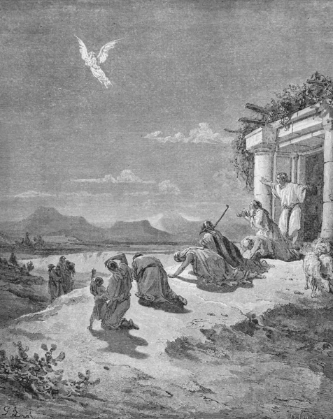 Ангел Рафаэль Отправляется Небеса Связи Семьей Тобит Старой Книге Библия — стоковое фото