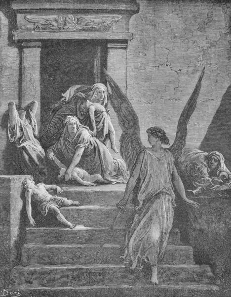 Derrota Del Primogénito Egipto Viejo Libro Biblia Imágenes Doreh 1897 —  Fotos de Stock