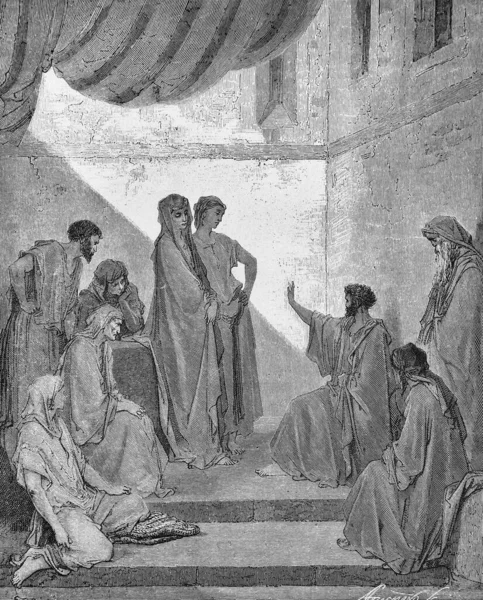 Péter Apostol Cornelius Házában Régi Könyvben Biblia Képekben Írta Doreh — Stock Fotó