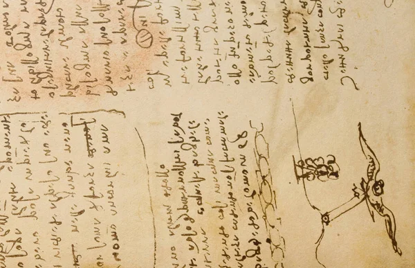Manoscritto Disegni Cianografie Leonardo Vinci Nel Vecchio Libro Codice Sul — Foto Stock