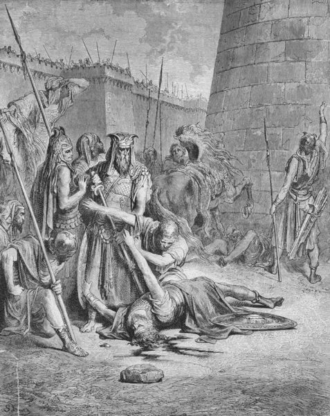 Смерть Авимелеха Старой Книге Библия Картинках Доре 1897 — стоковое фото