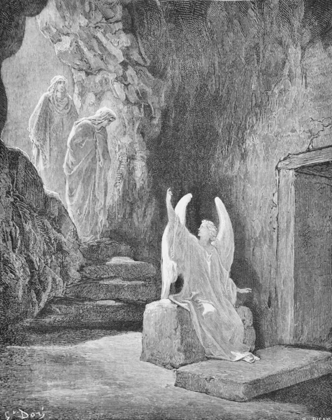 천사가 도레의 Bible Pictures 189 예수님에게 기름을 소녀들을 만난다 — 스톡 사진