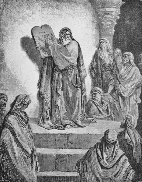 Ezra Ukazuje Text Zákona Staré Knize Bible Obrázcích Doreha 1897 — Stock fotografie
