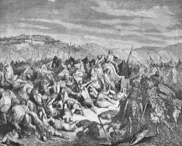 Csata Egyik Bibliai Történetek Régi Könyv Biblia Képekben Doreh 1897 — Stock Fotó