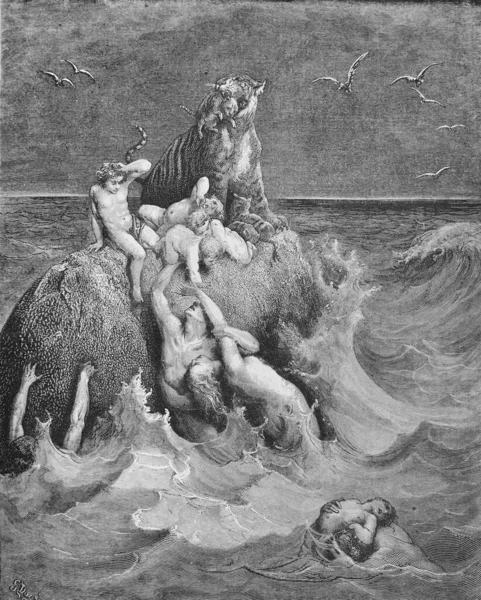 Escena Del Diluvio Viejo Libro Biblia Imágenes Doreh 1897 — Foto de Stock