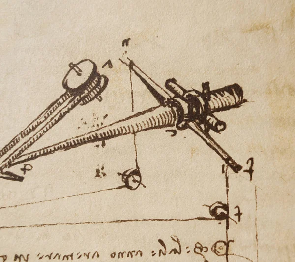 Manuscrito Dibujos Planos Leonardo Vinci Viejo Libro Codice Sul Volo —  Fotos de Stock