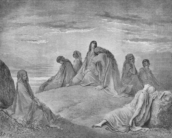 Jephaah Lánya Barátja Régi Könyvben Biblia Képekben Doreh 1897 — Stock Fotó