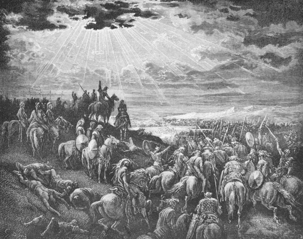 Joshua Και Ηλιακή Έκλειψη Στο Παλιό Βιβλίο Bible Pictures Από — Φωτογραφία Αρχείου