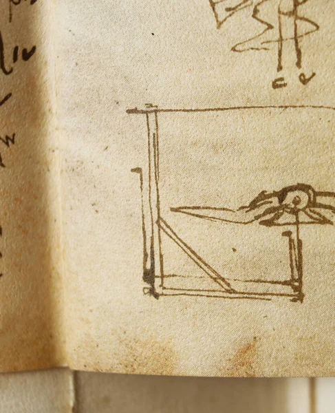 Manuscrito Dibujos Pájaros Leonardo Vinci Viejo Libro Codice Sul Volo —  Fotos de Stock