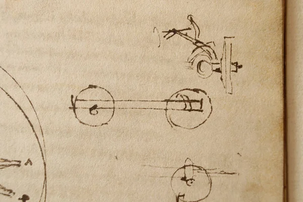 Rękopis Rysunki Koło Leonarda Vinci Starej Książce Codice Sul Volo — Zdjęcie stockowe