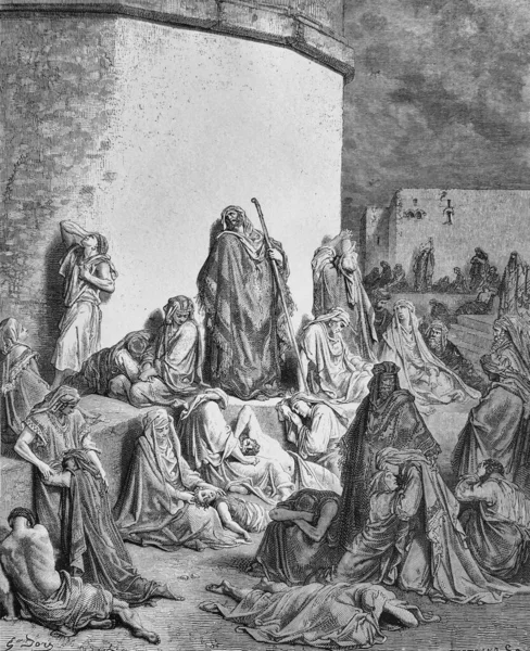 Lamentación Jeremías Por Jerusalén Debido Caída Viejo Libro Biblia Imágenes — Foto de Stock