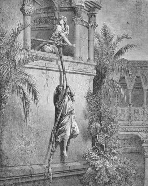Escape David Old Book Bible Pictures Doreh 1897 — Stock Photo, Image