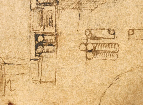 Rukopis Kresby Plány Bytový Projekt Leonarda Vinciho Staré Knize Codice — Stock fotografie