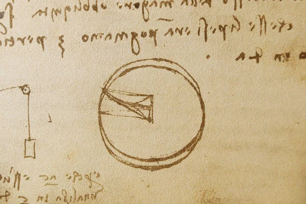 Manuscrit Dessins Plans Cercle Léonard Vinci Dans Ancien Livre Codice — Photo