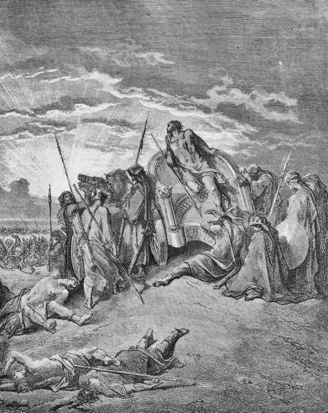 古い本の中でのアハブの死The Bible Pictures Doreh 1897 — ストック写真