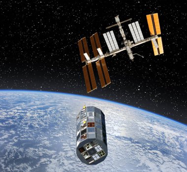 Dünya ve uzay gemileri. Uzay boşluğu. Bu görüntünün elementleri NASA tarafından sağlanmıştır.