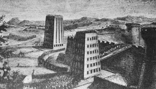 Siege Moving Towers Descending Bridges Old Book History Culture Bitner — Stockfoto