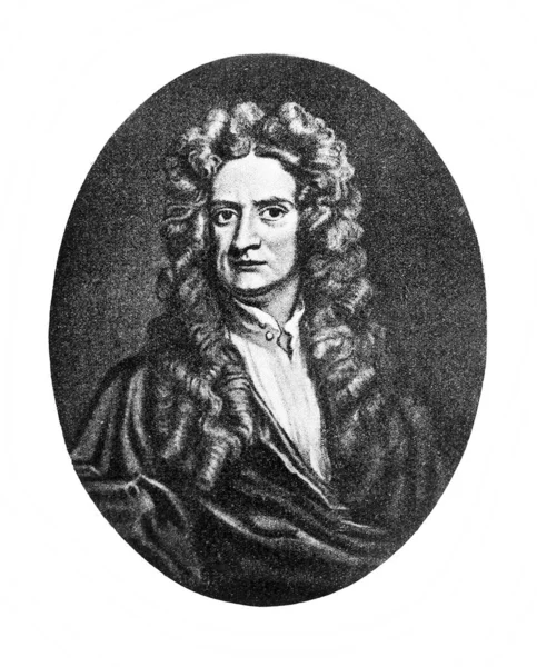 Isaac Newton Était Mathématicien Physicien Astronome Anglais Dans Ancien Livre — Photo