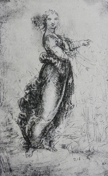レオナルド ヴィンチの若い女性のスケッチがヴィンテージ本に刻まれていますレオナルド ヴィンチ 作家ユージン マンツ 1899 — ストック写真