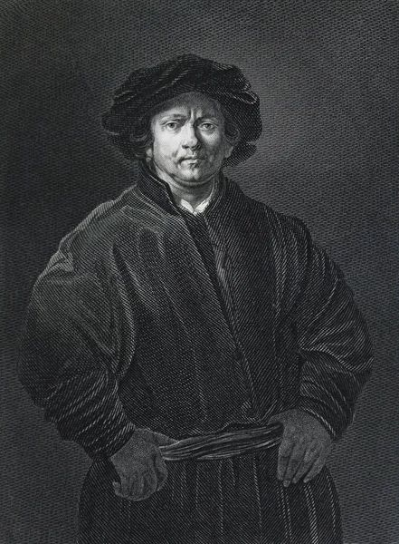 Retrato Rembrandt Rembrandt Grabado Libro Vintage Picture Galleries Europe Edición —  Fotos de Stock