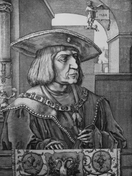 Maximiliano Emperador Del Sacro Imperio Romano Germánico Viejo Libro Portrait —  Fotos de Stock